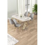 Hanah home trpezarijski set Lai, sto i 4 stolice, ploča u dekoru belog mermera, zlatne noge, siva tkanina Babyface | Eponuda.com