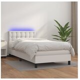 Box spring postelja z vzmetnico LED bela 80x200 cm umetno usnje | Shoptok.si
