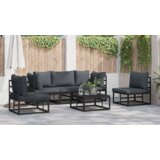 vidaXL Vrtna sedežna garnitura 5 pcs Črna 213 x 71.5 x 71 cm Aluminij | Shoptok.si