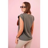 Kesi Włoski Women's sleeveless viscose blouse with decorative pearls on the shoulders khaki | Shoptok.si