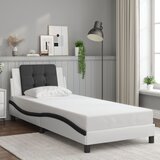 Maison Chic Posteljni okvir - Enojna postelja - Postelja za odrasle z vzglavjem bel in črn 90x200 cm umetno usnje-J9366, (21769651) | Shoptok.si