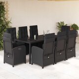 9-dijelni vrtni blagovaonski set s jastucima crni od poliratana Crna 190 cm table length | shoptok.hr