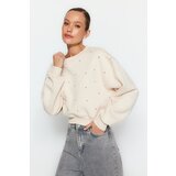 Trendyol Beige Thick Fleece Inside, Stone Detailed Regular/Regular Knitted Sweatshirt | Shoptok.si