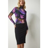  Women's Purple Black Draped Stand Up Sandy Blouse Cene