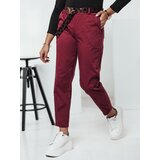 DStreet Spodnie damskie one size LEOCINCIN z paskiem bordowe | ePonuda.com