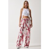 Women's White Pink Patterned Flowing Viscose Palazzo Trousers Cijene
