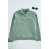 Trendyol Mint Oversize/Wide Cut Stand Collar Zippered Basic Sweatshirt cene