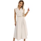 numoco basic 596-1 Elegant midi shirt dress with gold buttons and belt - beige | Shoptok.si