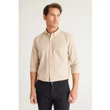 Altinyildiz classics Men's Beige Buttoned Collar Cotton Slim Fit Slim-fit Oxford Shirt.