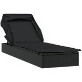 LEŽAJ za sunčanje sklopivi krov crni 213 x 63 x 97 cm poliratan | shoptok.hr