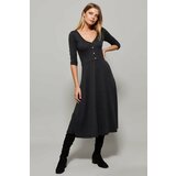 Cool & Sexy Women's Anthracite Button Accessory V-Neck Dress cene