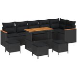 vidaXL 10-delni vrtni sofa set z blazinami Črna Poli ratan Akacija, 4-delni vrtni jedilni set z blazinami Črna Poli ratan Akacija Cene