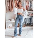 DStreet Spodnie damskie jeansowe dzwony z kwiatem FLOWERSSE niebieskie | shoptok.hr
