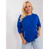Fashion Hunters Plus size cobalt blue blouse with drawstrings Cene
