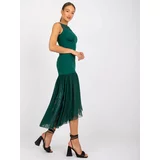 Fashionhunters Dark green dress with mesh Sophie
