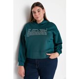Trendyol Curve Oil Green Hoodie Printed Scuba Knitted Sweatshirt Cene