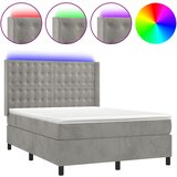 The Living Store Box spring postelja z vzmetnico LED sv. siva 140x190 cm žamet - Box Spring Postelja, (21488952) | Shoptok.si
