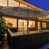  Terasni suncobran, dvostruki suncobran 470cm, s 48 solarnih LED svjetala + podna baza - smeđe boje | shoptok.hr