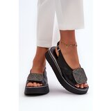 Zazoo 1786 Leather Women's Platform Sandals with Embellishment Black | Shoptok.si