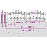  Kapija s vrhom u obliku koplja KAMPEN 305 x 75 cm Čelik Siva | shoptok.hr