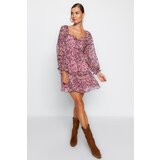 Trendyol Pink Fit and Flared Collar Dress Cene