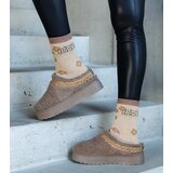 Gemre Brown platform snow boots with low shaft and embroidered Greene pattern | Shoptok.si