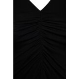 Trendyol Curve Black V Neck Pleated Knitted Dress | ePonuda.com