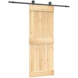  Klizna vrata Prirodna i crna 80 x 210 cm Čvrsta borovina | shoptok.hr