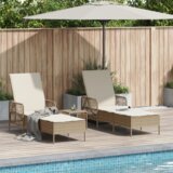 vidaXL set ležalnikov na soncu set 3 bež in krem bela pe ratan, aluminij | Shoptok.si