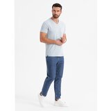 Ombre Men's cotton V-neck knit t-shirt with wash effect - grey | Shoptok.si