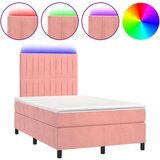  Krevet box spring s madracem LED ružičasti 120x190cm baršunasti | shoptok.hr