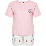 Trendyol Curve Pink Printed Knitted Pajamas Set Cene