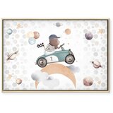  Slika - Galactic Races - A Bear Participating in Car Races Among Planets Clouds and Stars in Pastel Hues 90x60 U prirodnom drven | shoptok.hr