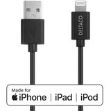 Deltaco Lightning kabel, 1m, Apple C189 čipset, MFi, FSC-označeno pakiranje, črna | Shoptok.si