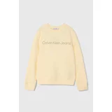 Calvin Klein Jeans Otroški bombažen pulover bež barva, IU0IU00581