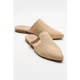 LuviShoes PESA Cream Women's Slippers with Straw Stones.