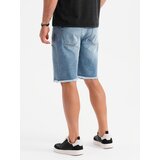 Ombre Men's short denim shorts with rips and holes - light blue | shoptok.hr