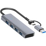LINQ USB C Hub 4 v 1 s 4 USB 3.0 Hiter prenos podatkov, Siva, (5000185083) | Shoptok.si
