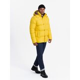 Ombre Men's puffer jacket with check lining - yellow Cene