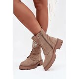 Boto Women's work boots with crystals on the tongue beige Rosira | Shoptok.si