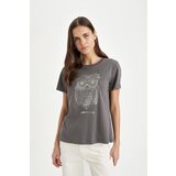 Defacto regular fit crew neck owl patterned combed cotton short sleeve t-shirt Cene