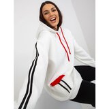 Fashion Hunters Warm white sweatshirt with a hood and stripes Cene