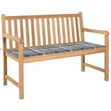 vidaXL Vrtna klop s sivo karo blazino 120 cm trdna tikovina | Shoptok.si