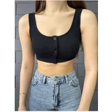 BİKELİFE Women's Thick Strappy Button Detailed Crop Top Bustier