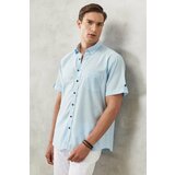 AC&Co / Altınyıldız Classics Men's Light Blue Comfort Fit Linen-Look 100% Cotton Short-Sleeved Shirt. Cene
