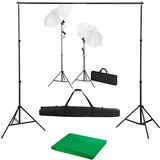 vidaXL komplet za fotografski studio z ozadjem, svetilkami in dežniki | Shoptok.si