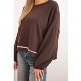 Kesi Włoski Women's sweatshirt with decorative finish at the bottom brown | Shoptok.si