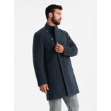 Ombre Men's coat with asymmetrical fastening and high collar - navy blue | Shoptok.si