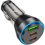  Avto polnilec Hoco NZ12D Lucky - 1xUSB + 2xUSB Type-C 60W + kabel iPhone Lightning - črni