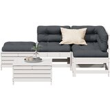 Maison Chic Seti vrtnega pohištva - Vrtna garnitura - Vrtni pohištvo set 5-delna z blazinami bela trdna borovina, (21816693) | Shoptok.si